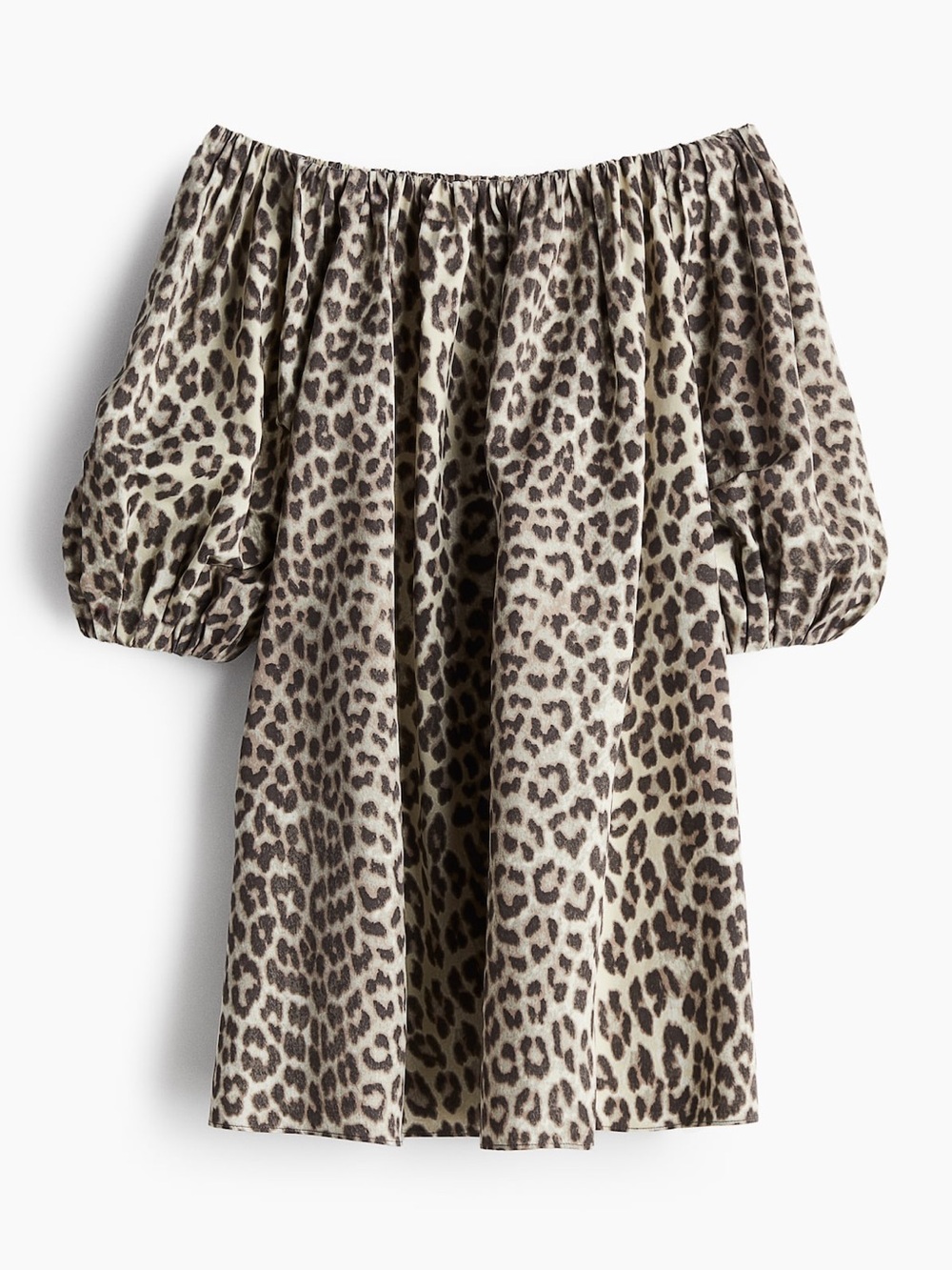 H&M Leopard Print Off-The-Shoulder Balloon Sleeve Dress
